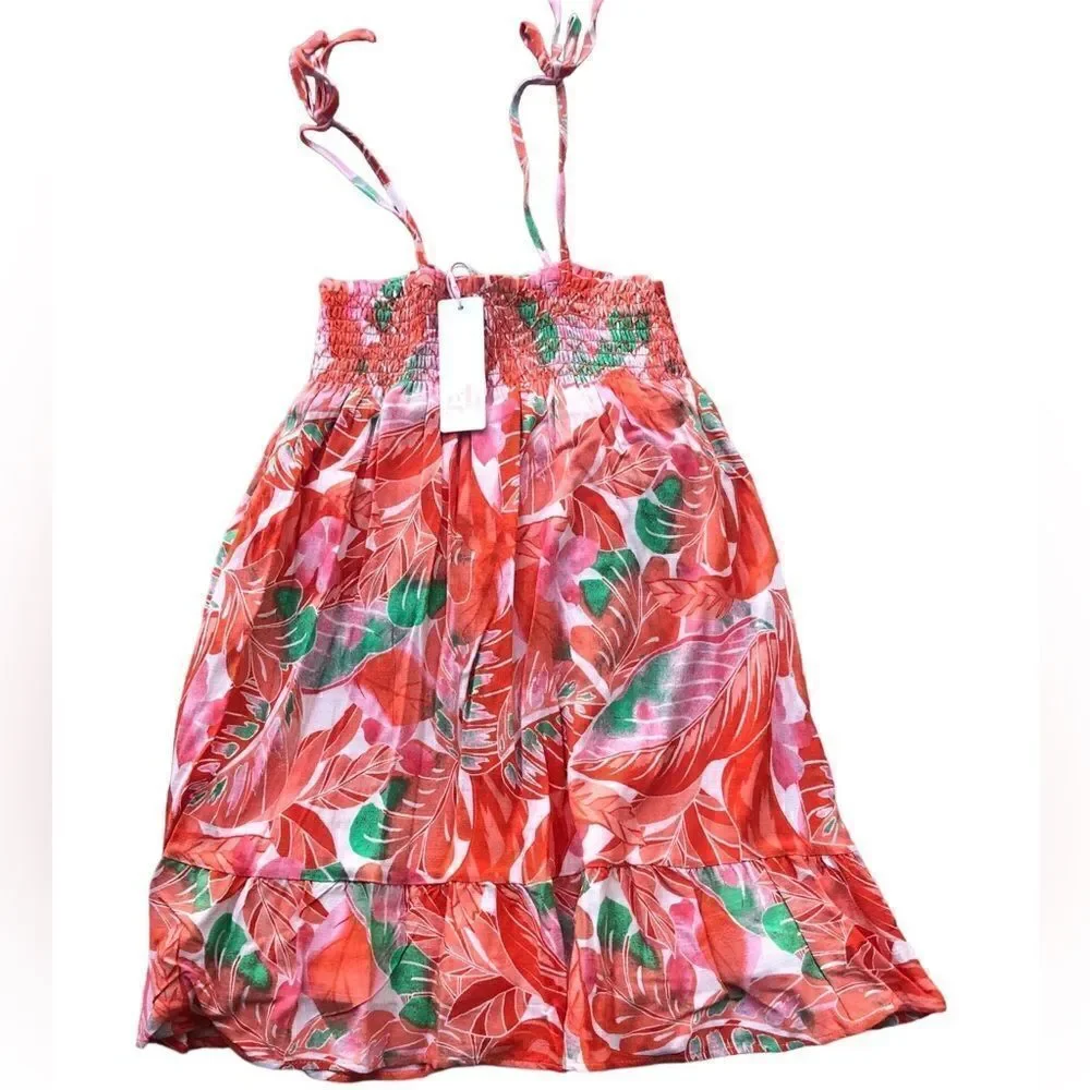 NWT GB Girls Orange Mauve Green Hawaiian Tropical Elastic Ruffle Shoulder Straps